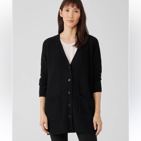 Eileen Fisher Sweaters - Eileen Fisher Cotton Recycled Cashmere Long Button Up Cardigan Sweater L